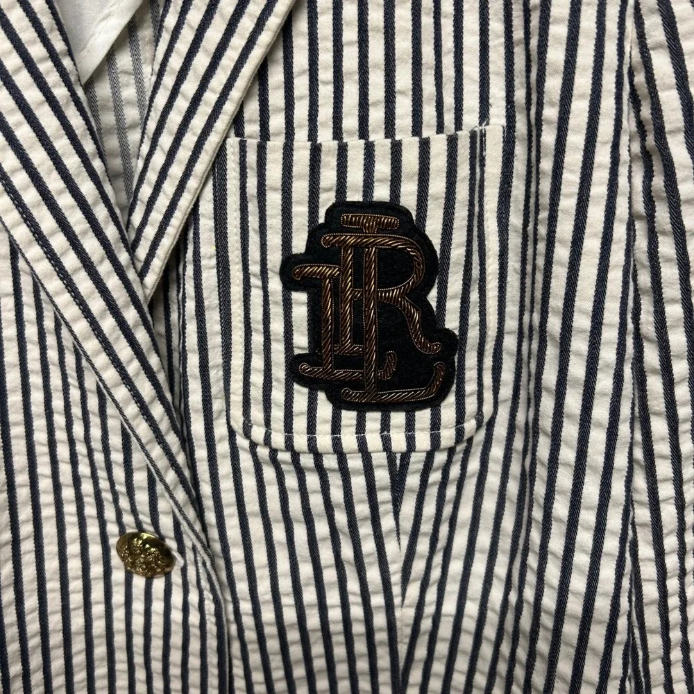 NWT Lauren Ralph Lauren Black Cream Gold Rope Logo Blazer Vintage Size 4 Pockets - Picture 2 of 7